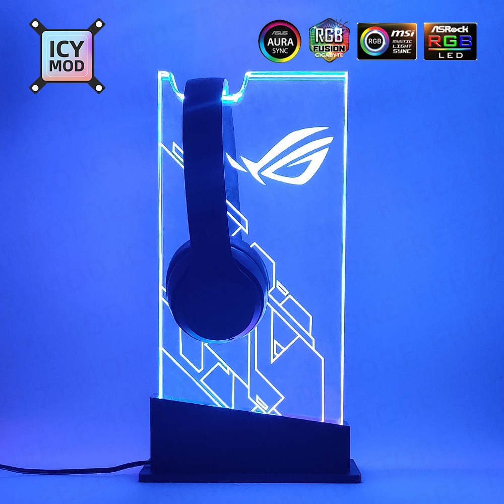 Pc Gaming Fullset - 透明ゲーマーヘッドセットホルダー,PC mod,rgb/3ピン,ロゴ付きイヤホン,カスタマイズ可能なロゴ,5v3ピン