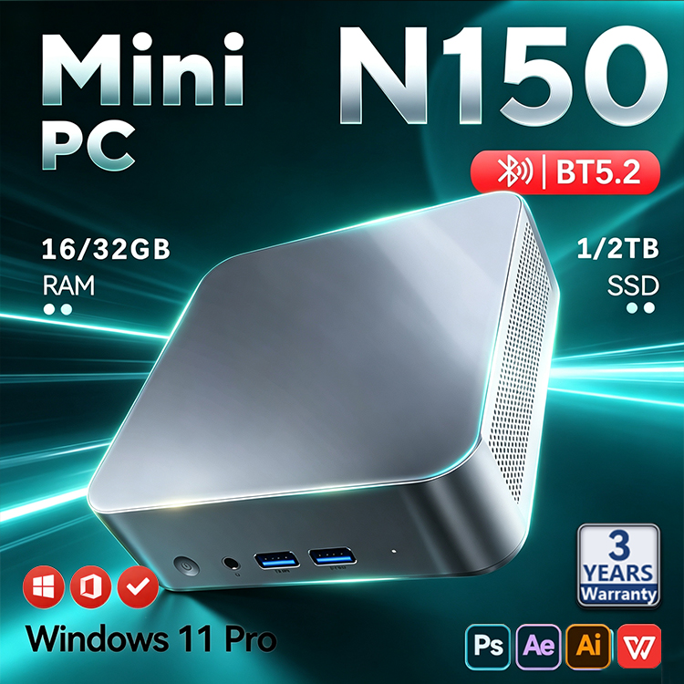 Pc Gaming Intel - 2026年型 Intel N150 ミニPC、ポータブルゲーミングPC、Windows 11 Pro、16GB/32GB