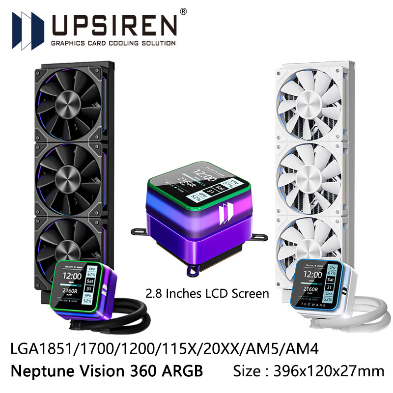 Pc Gaming Liquid - USIREN Neptune Vision 360 ARGB オールインワン水冷ラジエーター、2.8インチLCDデジタルディスプレイ/LGA1850/1700/115X/20XX/AM5/AM4対応