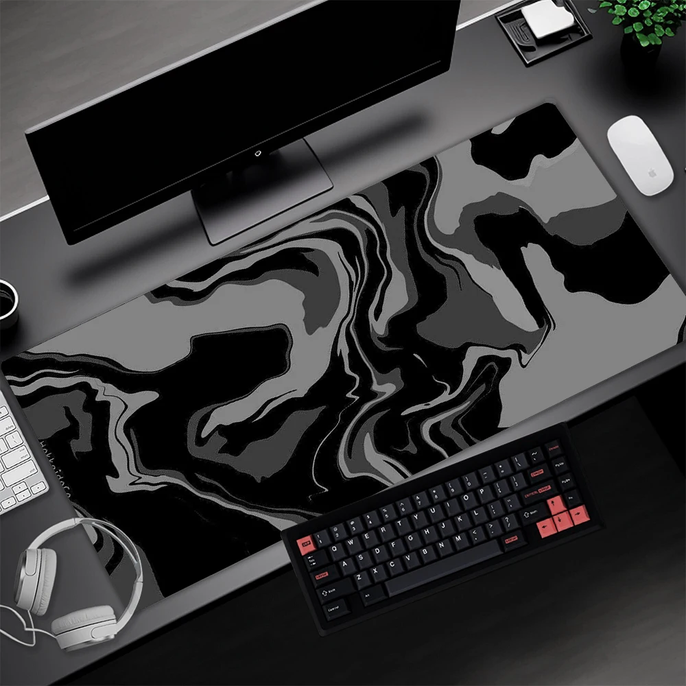 Pc Gaming Liquid - ライン液体マウスパッドゲームアクセサリー地形図テーブルマット大理石黒カーペットグレー 100x50cm カスタム Pc マウスパッドデスクマット